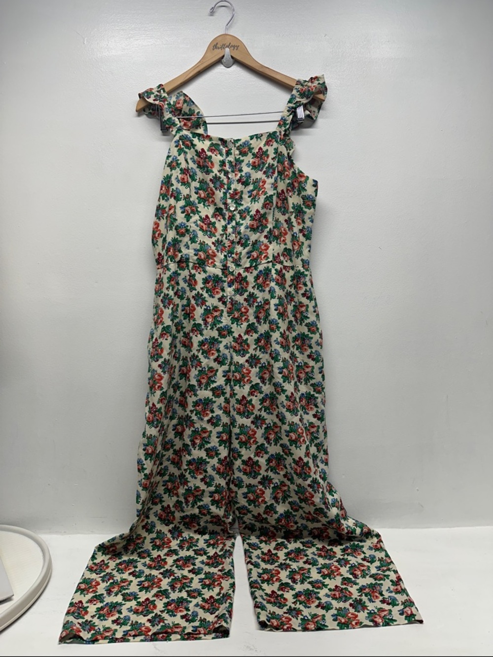 April Cornell Jumpsuit Romper Sleeveless Button Down Pockets Floral Ivory Medium - Picture 2 of 10